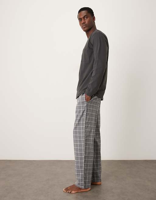 Mango Cotton Mix Pyjama Set In Grey Check