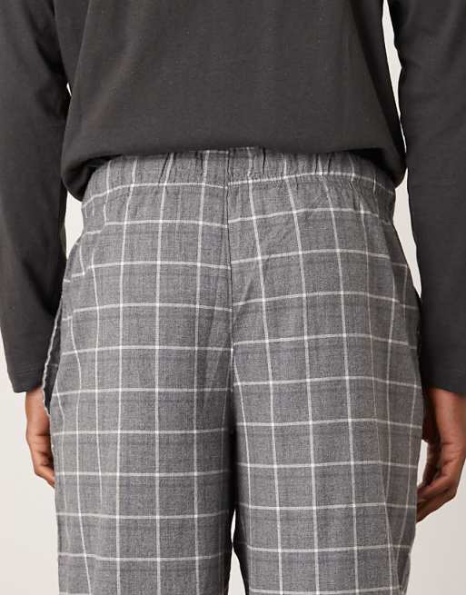 Mango Cotton Mix Pyjama Set In Grey Check