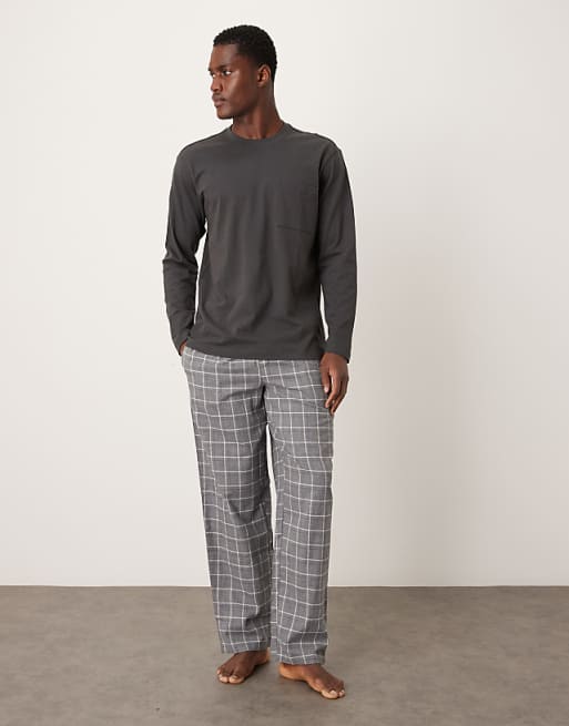 Mango cotton mix pyjama set in grey check