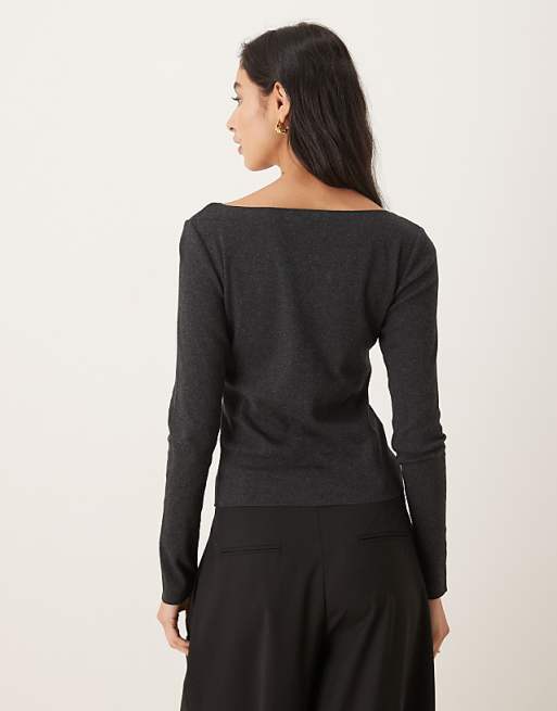 Mango Cotton Mix Round Neck Cardigan In Charcoal