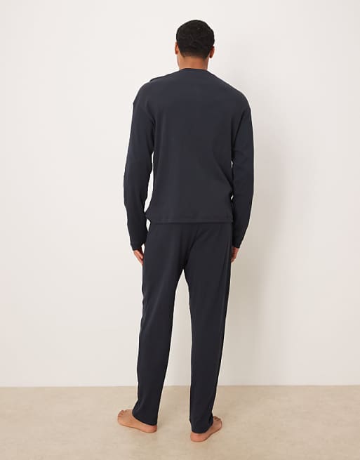 Mango Cotton Pyjama Set In Navy