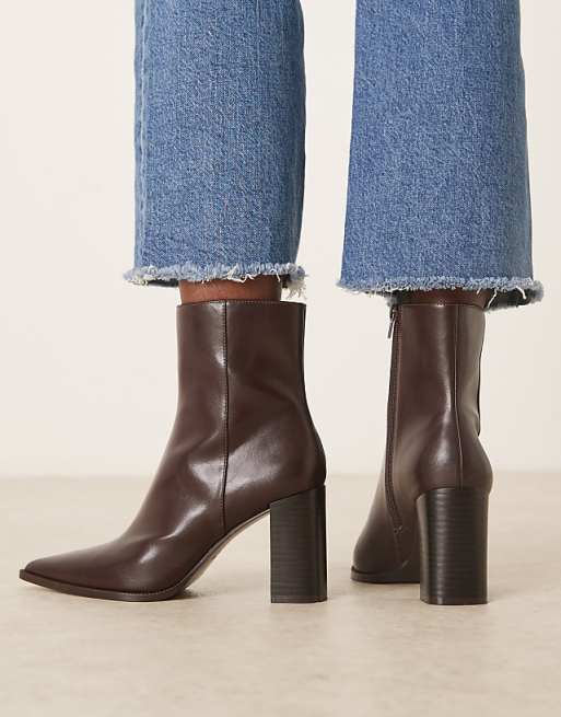 Mango Faux Leather Pointed Heeled Ankle Boot In Brown