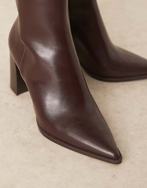 Mango Faux Leather Pointed Heeled Ankle Boot In Brown