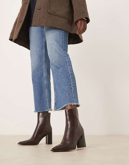 Mango Faux Leather Pointed Heeled Ankle Boot In Brown