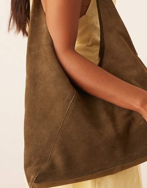 Mango Slouchy Suede Shoulder Bag In Chocolate