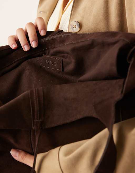 Mango Suede Tote Bag In Dark Brown