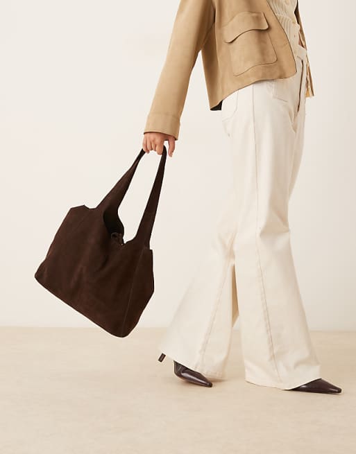 Mango suede tote bag in dark brown