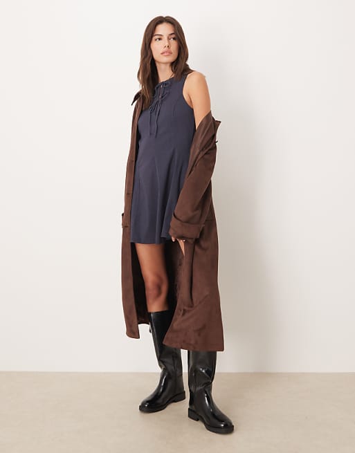 Mango Tie Detail Fit And Flare Mini Shift Dress In Blue