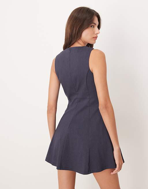 Mango Tie Detail Fit And Flare Mini Shift Dress In Blue