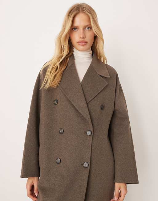 Mango Wool Mix Double Breasted Midi Coat In Light Brown