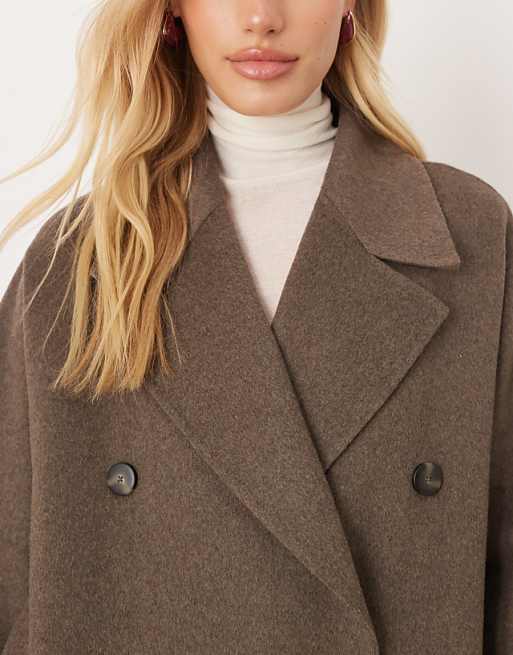 Mango Wool Mix Double Breasted Midi Coat In Light Brown