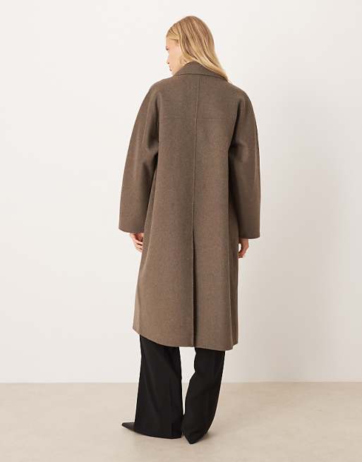 Mango Wool Mix Double Breasted Midi Coat In Light Brown