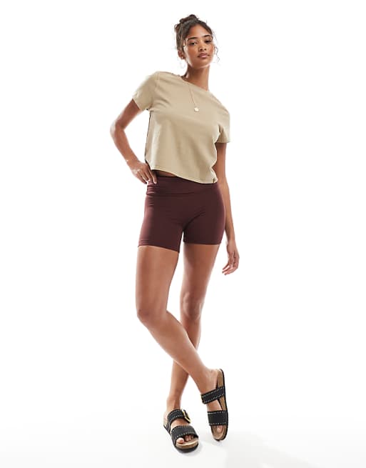 Miss Selfridge Fold Over Short In Chocolate