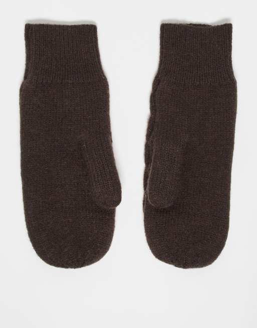 My Accessories Cable Knit Mittens In Brown