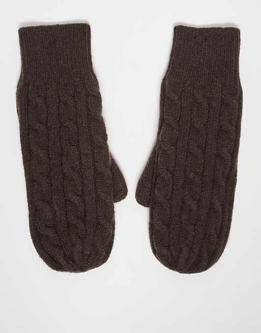 My Accessories cable knit mittens in brown