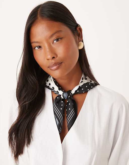 My Accessories Cream and black polka dot neck tie in cream