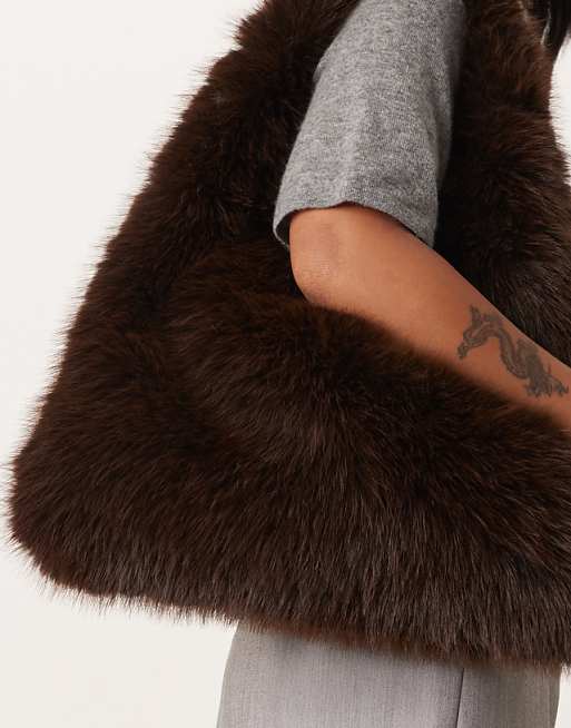 My Accessories Faux Fur Tote Bag In Brown