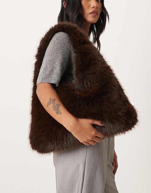 My Accessories faux fur tote bag in brown