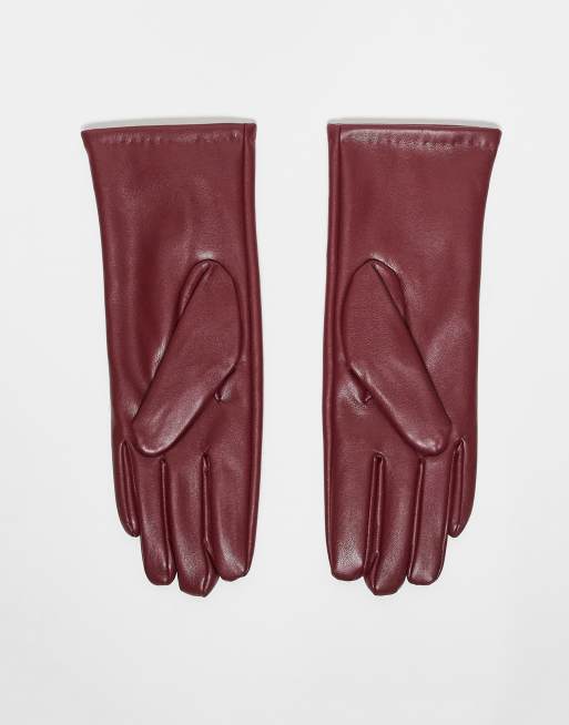 My Accessories Faux Leather Touch Screen Gloves In Burgundy