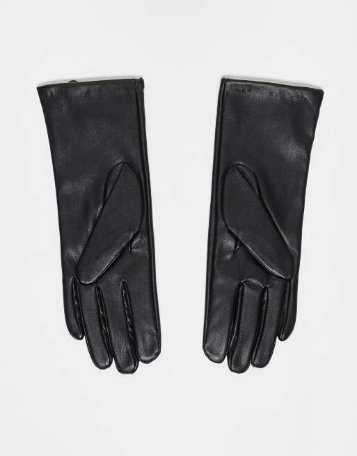 My Accessories Faux Leather Touch Screen Gloves In Black