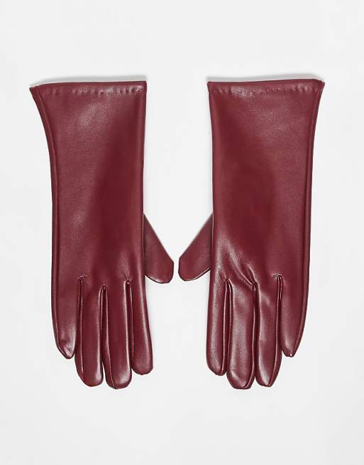 My Accessories faux leather touch screen gloves in burgundy