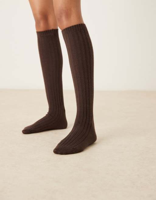 My Accessories Knee Length Ribbed Socks In Brown