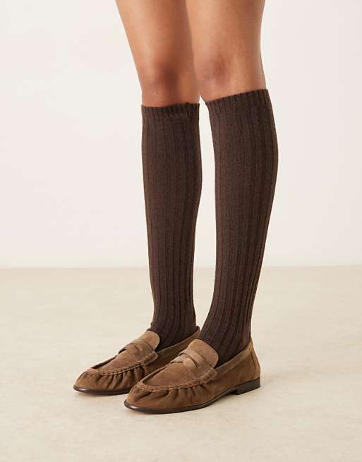 My Accessories knee length ribbed socks in brown