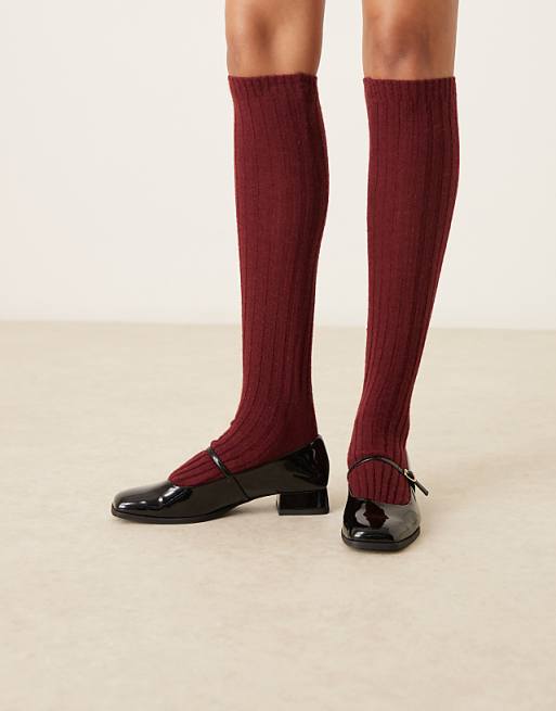 My Accessories knee length ribbed socks in burgundy
