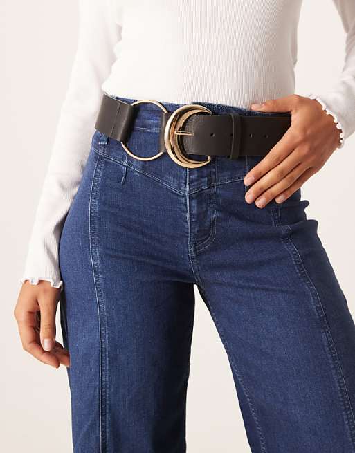 My Accessories oversized buckle circle hip belt in black and gold