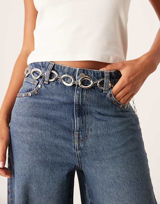 My Accessories oversized oval chain belt in silver