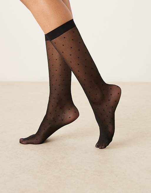 My Accessories polka dot mesh socks in black