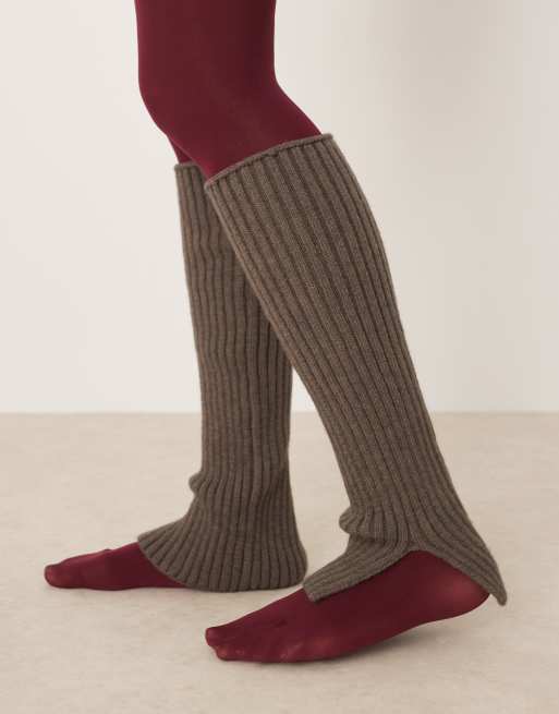 My Accessories Ribbed Leg Warmers With Slit Detail In Dark Grey
