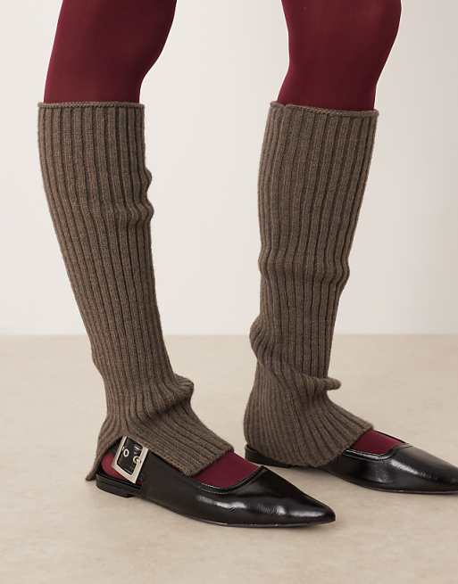 My Accessories ribbed leg warmers with slit detail in dark grey