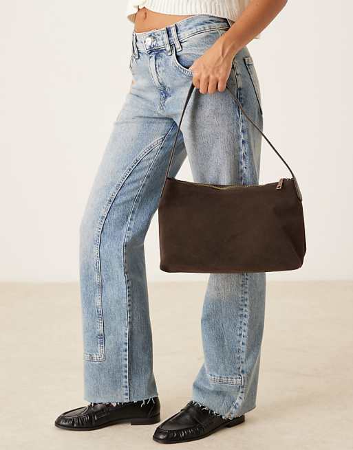 My Accessories Slouchy Faux Suede Shoulder Bag In Brown