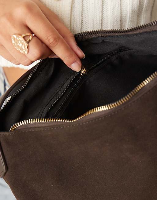 My Accessories Slouchy Faux Suede Shoulder Bag In Brown