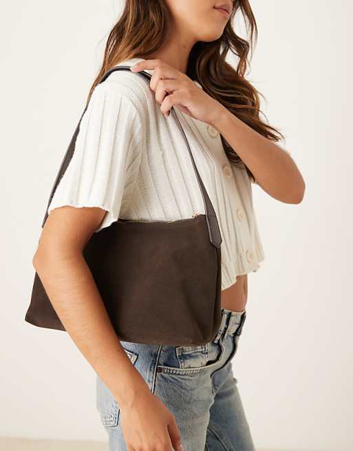 My Accessories slouchy faux suede shoulder bag in brown