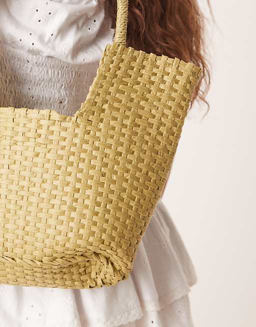 My Accessories Straw Basket Bag In Green