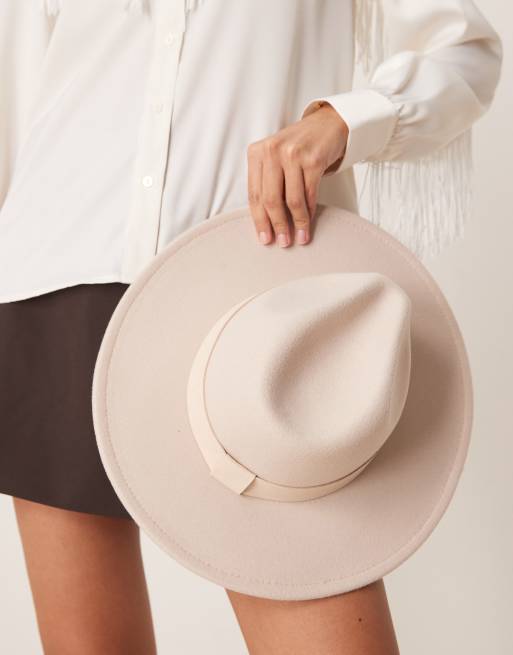 My Accessories Suedette Fedora Hat In Ecru