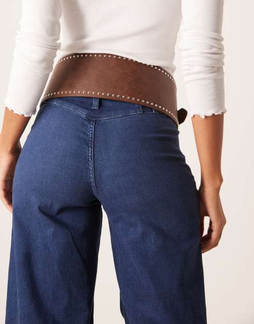 My Accessories Wide Studded Belt In Brown