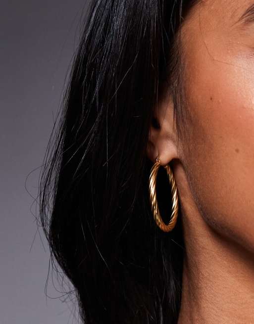 Neck On The Line Albany 35mm Gold Plated Stainless Steel Textured Hoop Earrings
