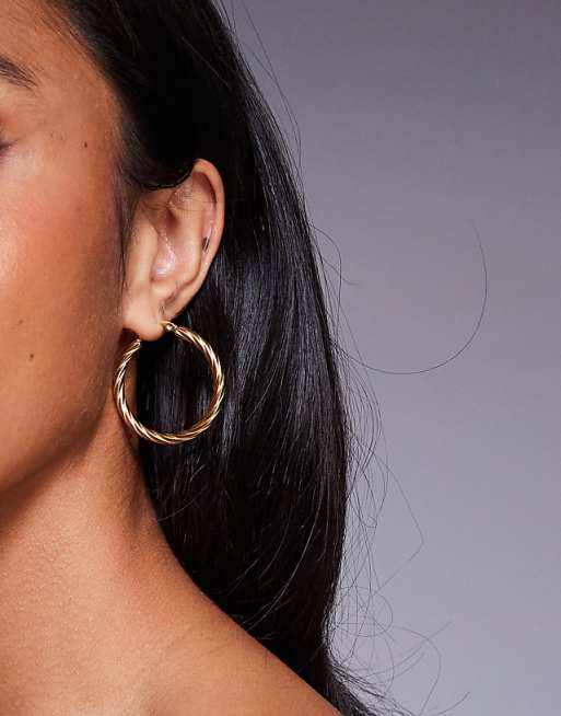 Neck On The Line albany 35mm gold plated stainless steel textured hoop earrings