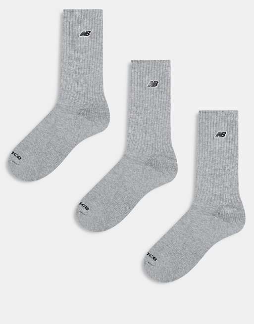 New Balance 3 pack embroidered logo crew socks in grey