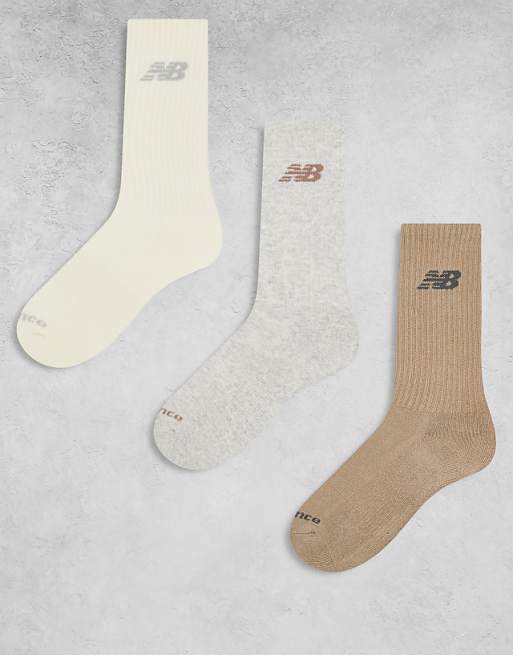 New Balance 3 pack everyday crew socks in light neutrals