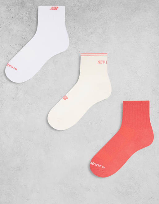 New Balance 3 pack running ankle socks in red and white