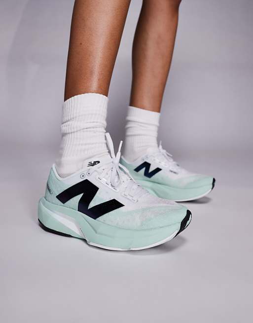 New Balance FuelCell Rebel V4 Womens Running Trainers In White And Green