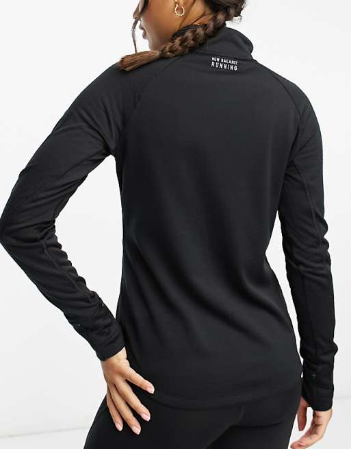 New Balance NB Heat Grid Long Sleeve Half Zip Top In Black