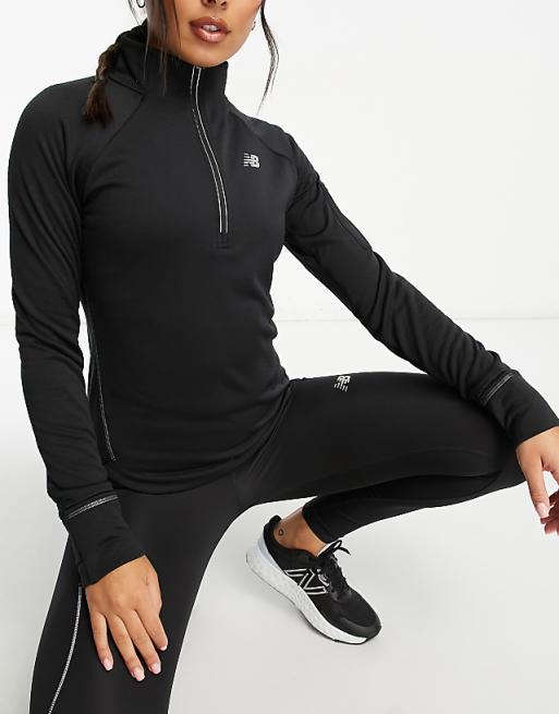 New Balance NB Heat Grid long sleeve half zip top in black