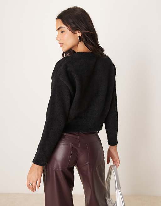 New Look C'est Bon Logo Fluffy Jumper In Black