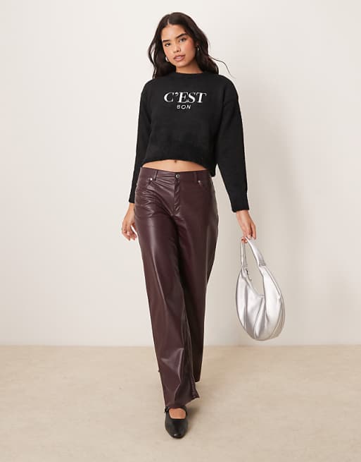 New Look C'est Bon logo fluffy jumper in black