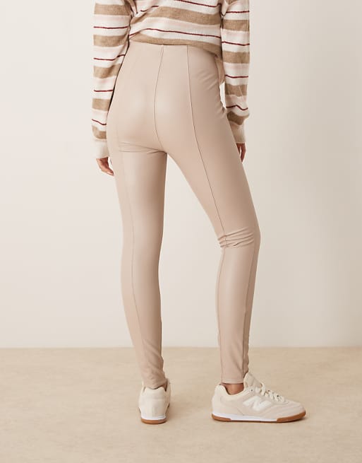 New Look PU Leggings In Off White